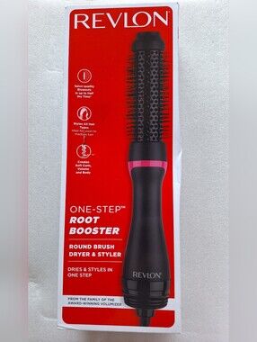 Revlon One-Step Root Booster Round Brush Dryer & Styler - Black with Pink Accent
